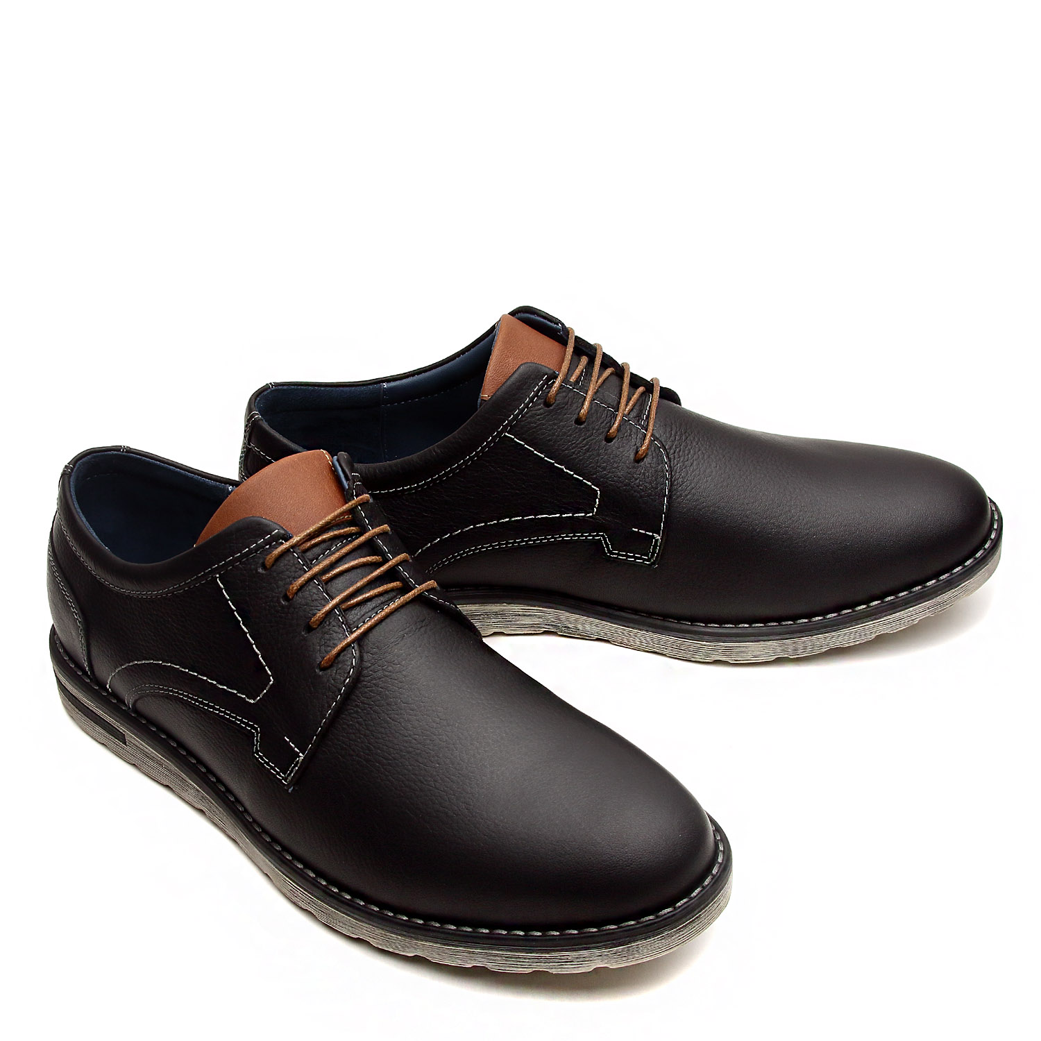 ZAPATO CASUAL HANOVER EN CUERO 100% – MODELO H-2468 RUSTICO COLOR NEGRO - 2