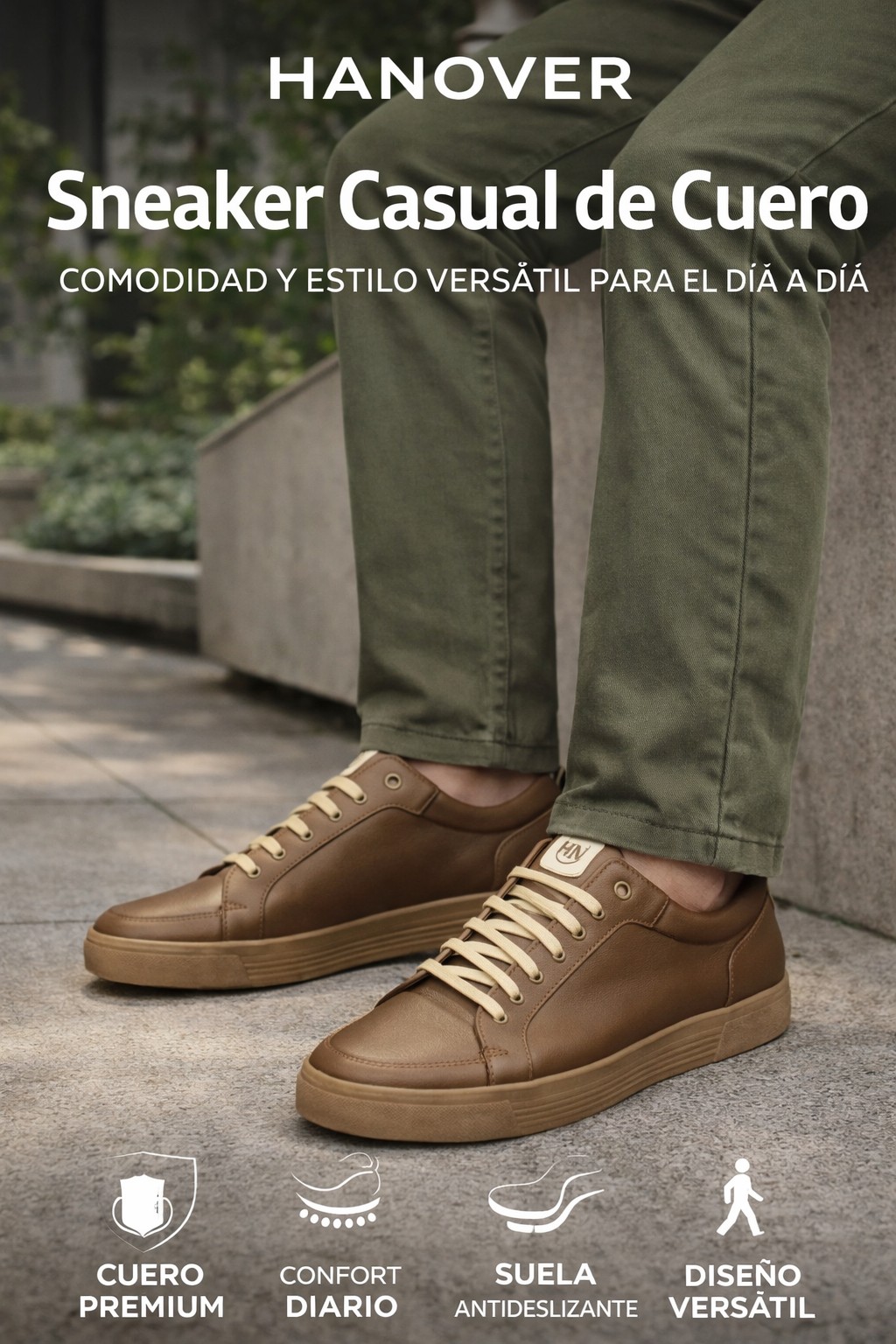 SNEAKER HANOVER DE CUERO 100% MODELO H-3055 LOGORO TAUPE - 3