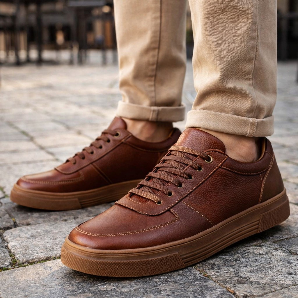 SNEAKER HANOVER DE CUERO 100% MODELO H-7143 RUSTICO ARENA - 2