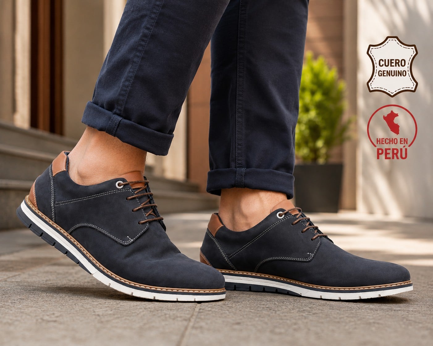 ZAPATO CASUAL HANOVER EN CUERO 100% – MODELO H-2451 NOBUCK AZUL - 1