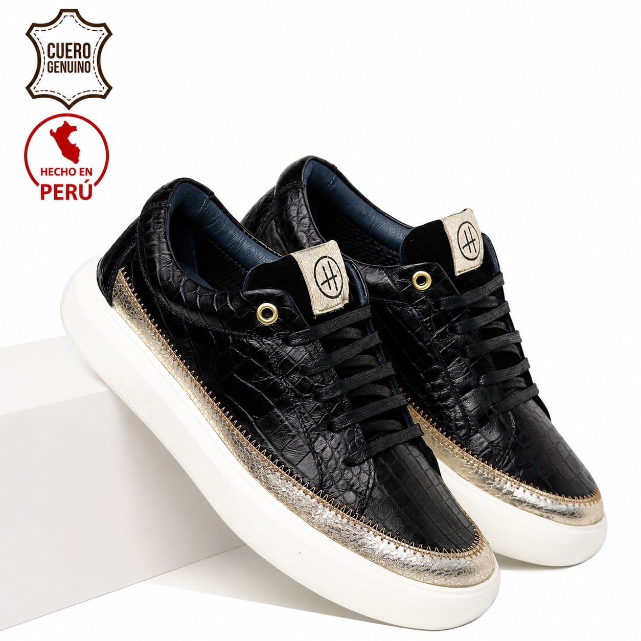 SNEAKER ONE 100% CUERO CAIMAN LUX NEGRO - 1
