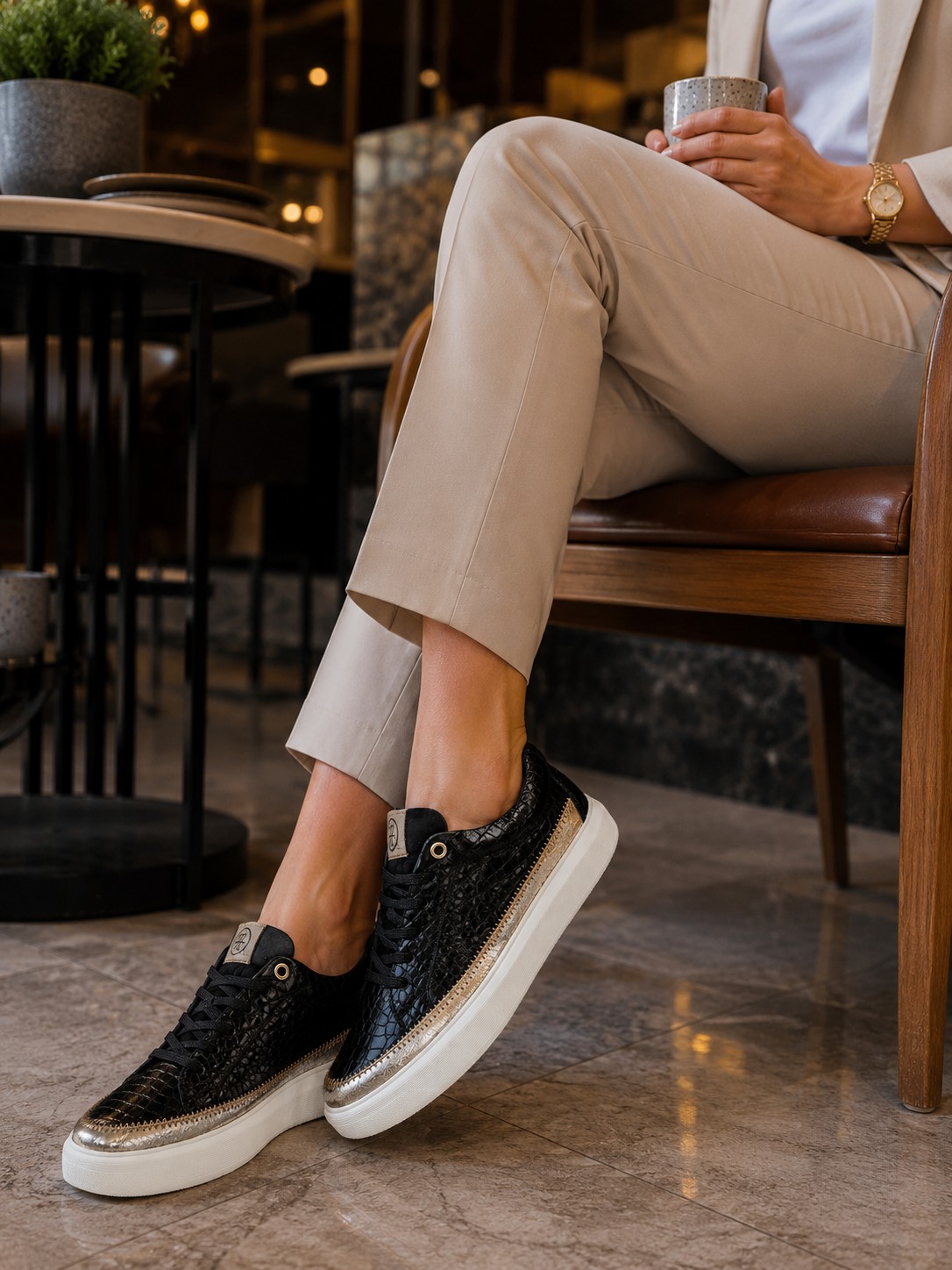 SNEAKER ONE 100% CUERO CAIMAN LUX NEGRO - 3