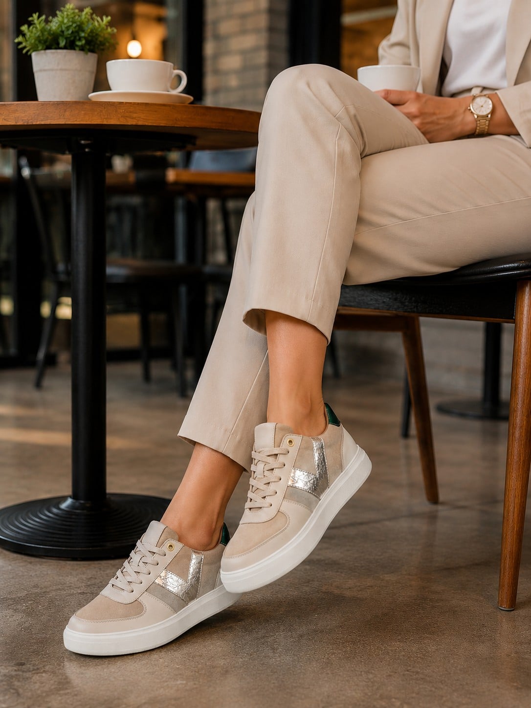 SNEAKER DAILY 100% CUERO NAPA SIENA BEIGE - 3