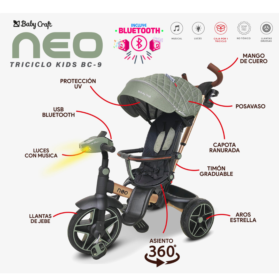 TRICICLO 360° GIRATORIO MUSICAL BLUETOOTH -NEO- NEGRO - 5