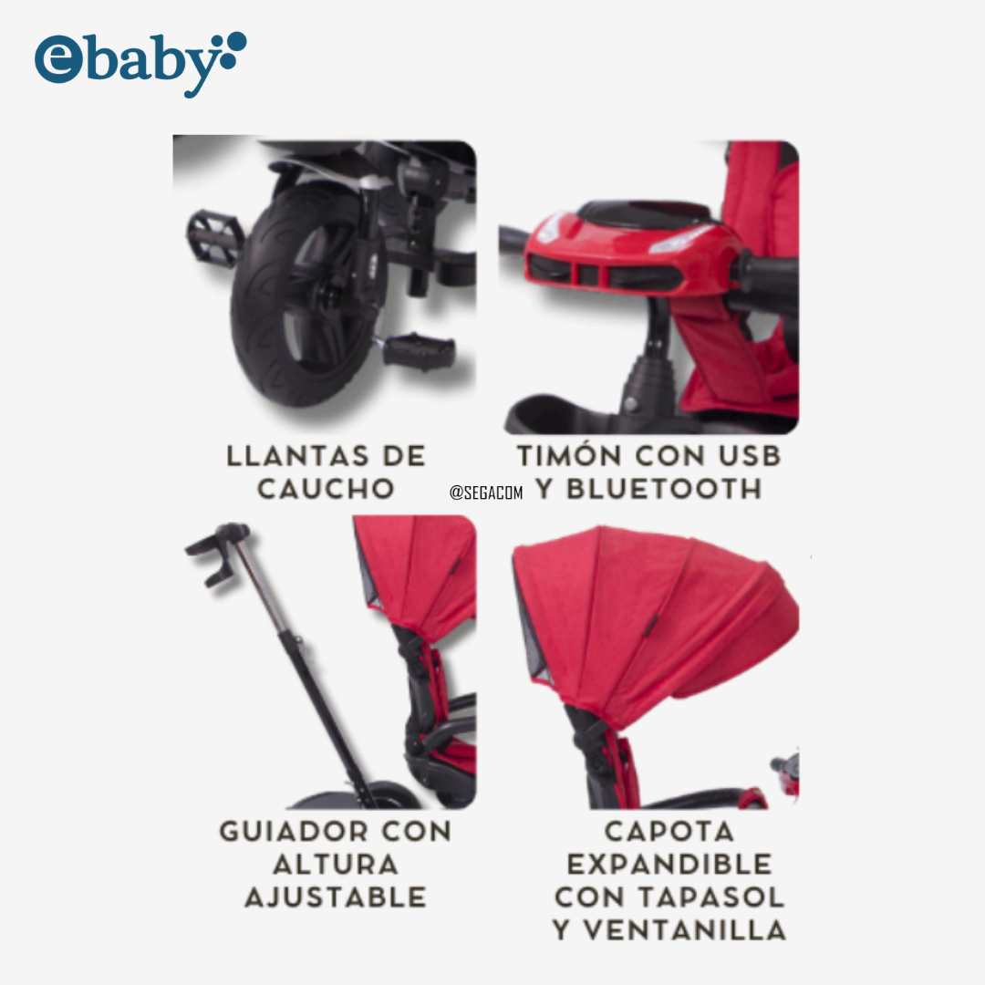 TRICICLO GIRATORIO 360° MUSICAL BLUETOOTH -ARIA- ROJO - 6