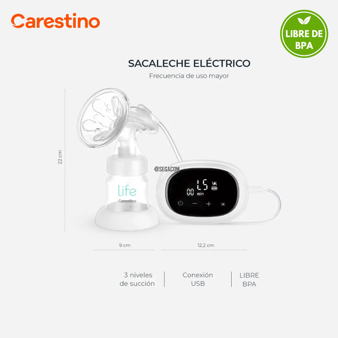 EXTRACTOR DE LECHE ELÉCTRICO CARESTINO -LIFE- GRIS - 2