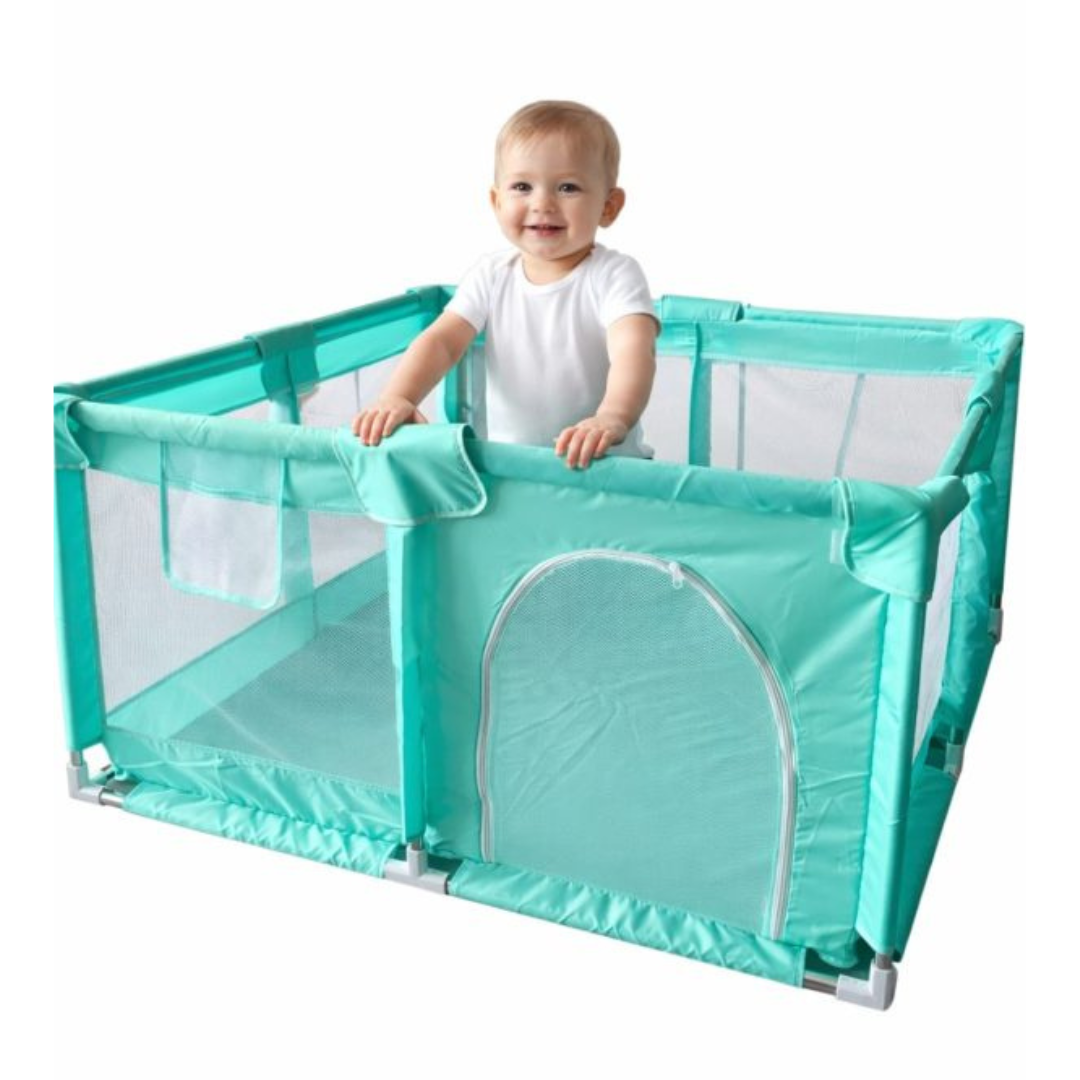 CORRAL PLEGABLE PLAYPEN 120X120 PARA BEBÉS -CIRCO- VERDE MENTA - 1