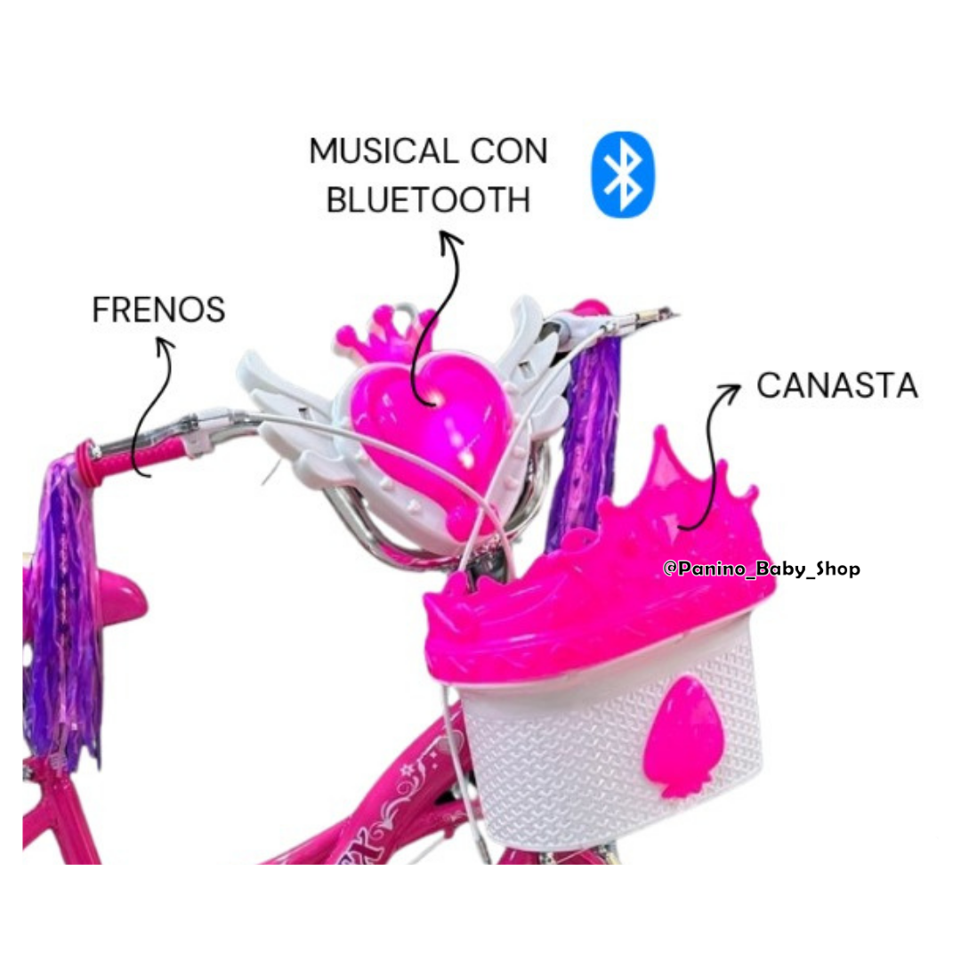 BICICLETA CAMPERA MUSICAL ARO 16 PARA NIÑAS -PRINCESA- LILA - 3