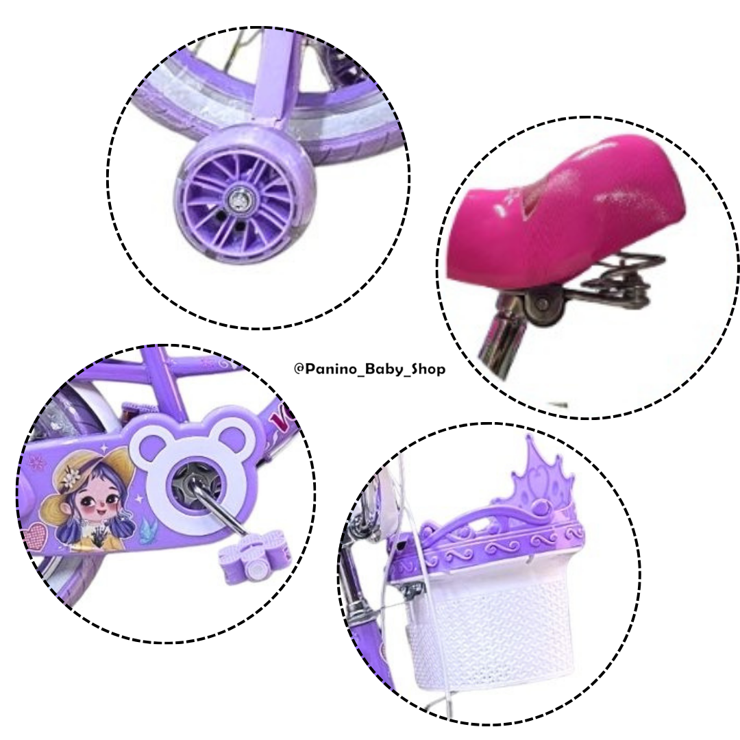 BICICLETA CAMPERA MUSICAL ARO 16 PARA NIÑAS -PRINCESA- LILA - 4