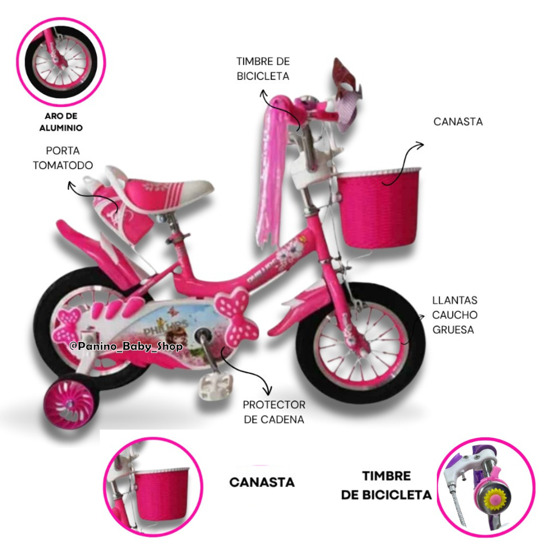 BICICLETA CAMPERA ARO 16 PARA NIÑAS -MINNIE- ROSA PASTEL - 8