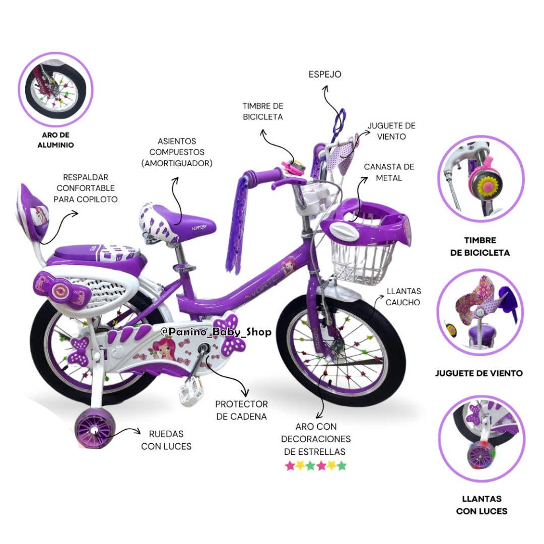 BICICLETA CAMPERA ARO 16 PARA NIÑAS -SIRENITA- FUCSIA - 6