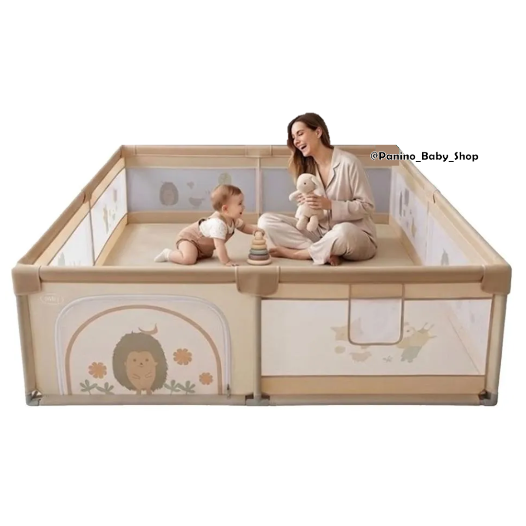 CORRAL PLEGABLE PLAYPEN 200X200 CM PARA BEBÉS -CERCO L- BEIGE - 1