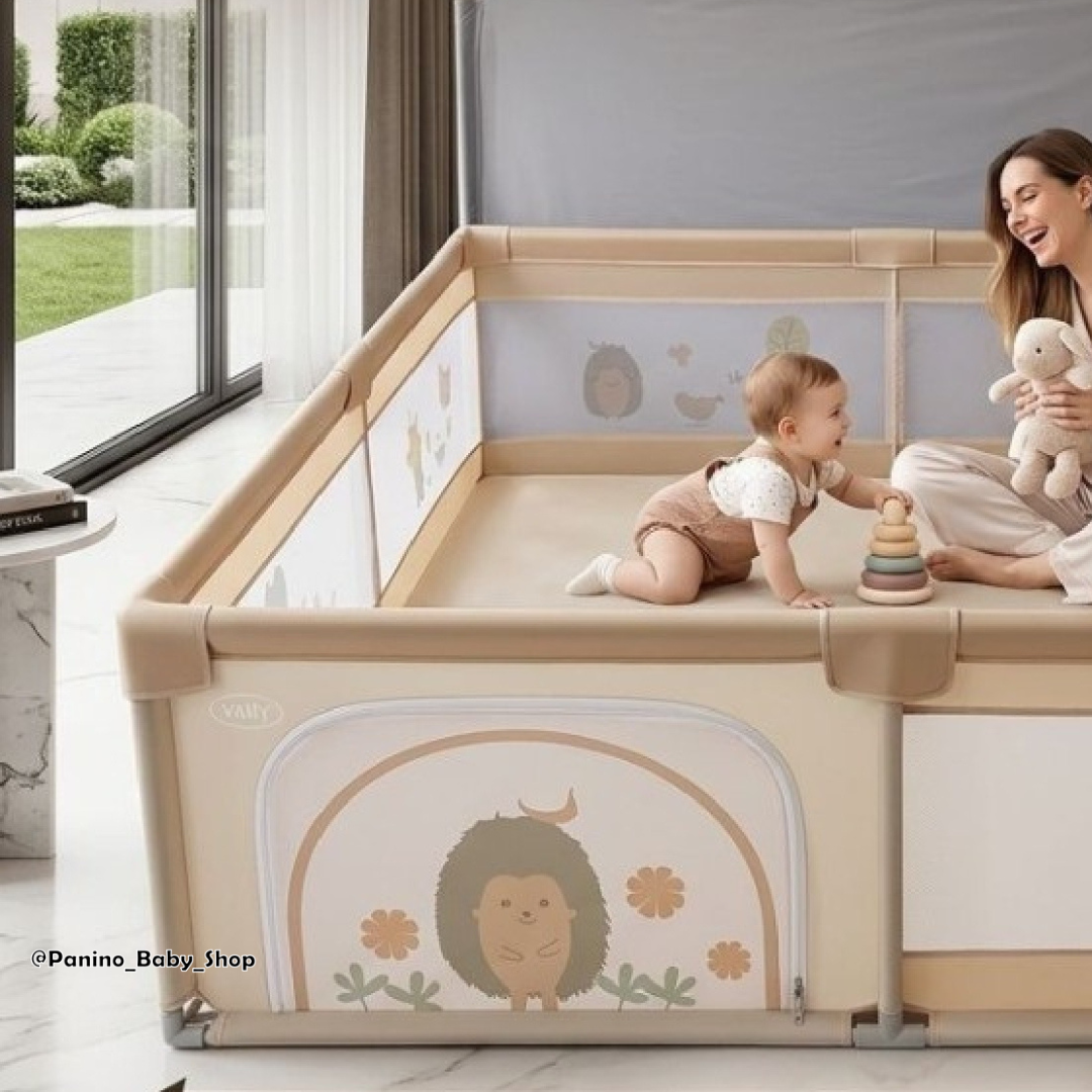CORRAL PLEGABLE PLAYPEN 200X200 CM PARA BEBÉS -CERCO L- BEIGE - 2