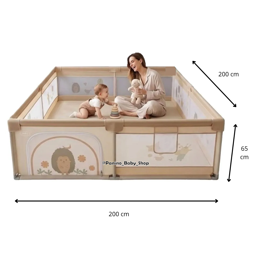 CORRAL PLEGABLE PLAYPEN 200X200 CM PARA BEBÉS -CERCO L- BEIGE - 3