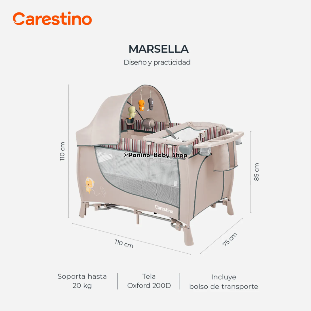 CUNA CORRAL CAMBIADOR PLEGABLE 2 NIVELES -MARSELLA- BEIGE - 7