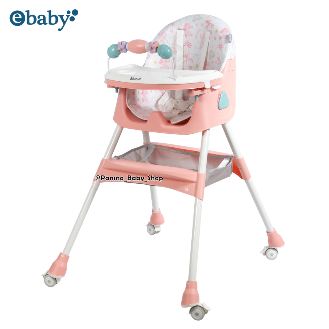 SILLA DE COMER PLEGABLE CON PORTA CELULAR -LULU- ROSA PASTEL - 1