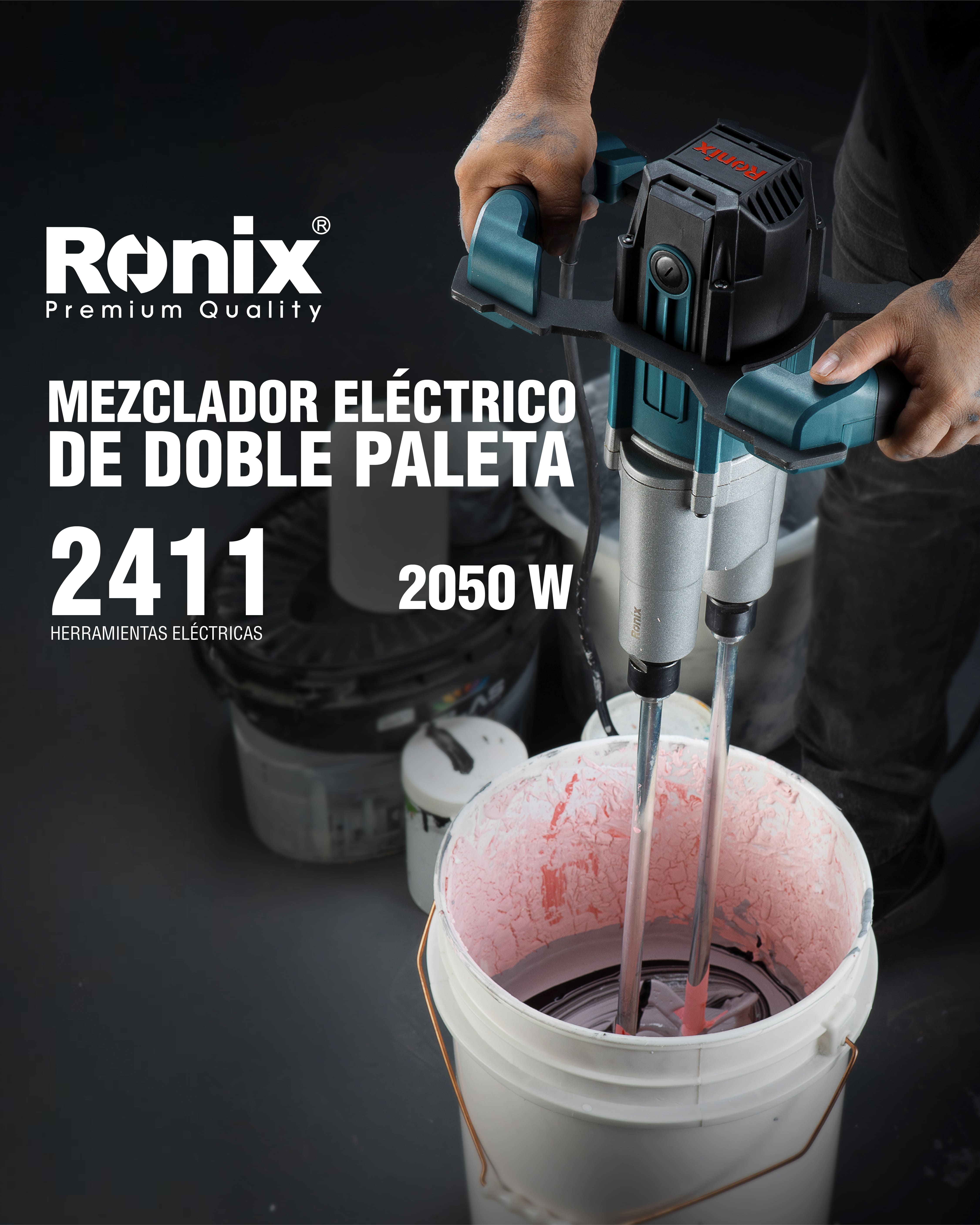 MEZCLADORA DE PINTURA Y CEMENTO 2050W DOS PALETAS BATIDORA RONIX 2411 INDUSTRIAL - 2