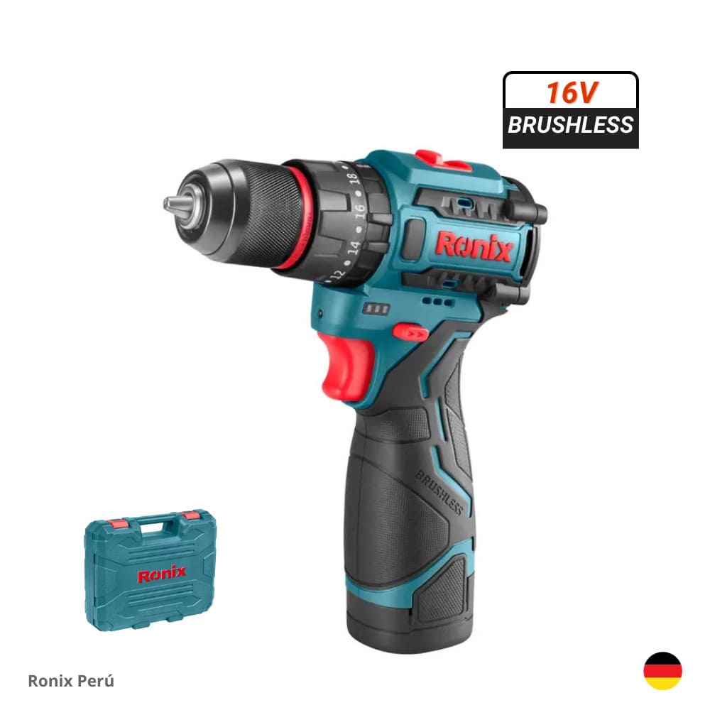 TALADRO PERCUTOR 10MM INALÁMBRICO 16V 2AH BRUSHLESS RONIX 8661 - 1