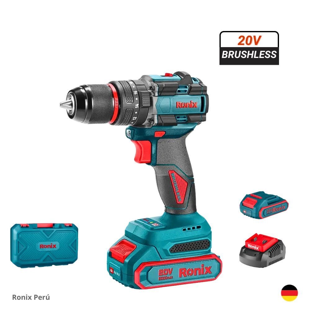 TALADRO PERCUTOR BRUSHLESS 20V 2AH ATORNILLADOR INALÁMBRICO RONIX 8670 - 1