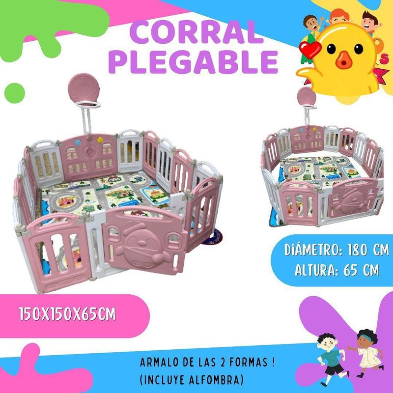 CORRAL PLEGABLE AZUL CON BÁSQUET Y ALFOMBRA - 1