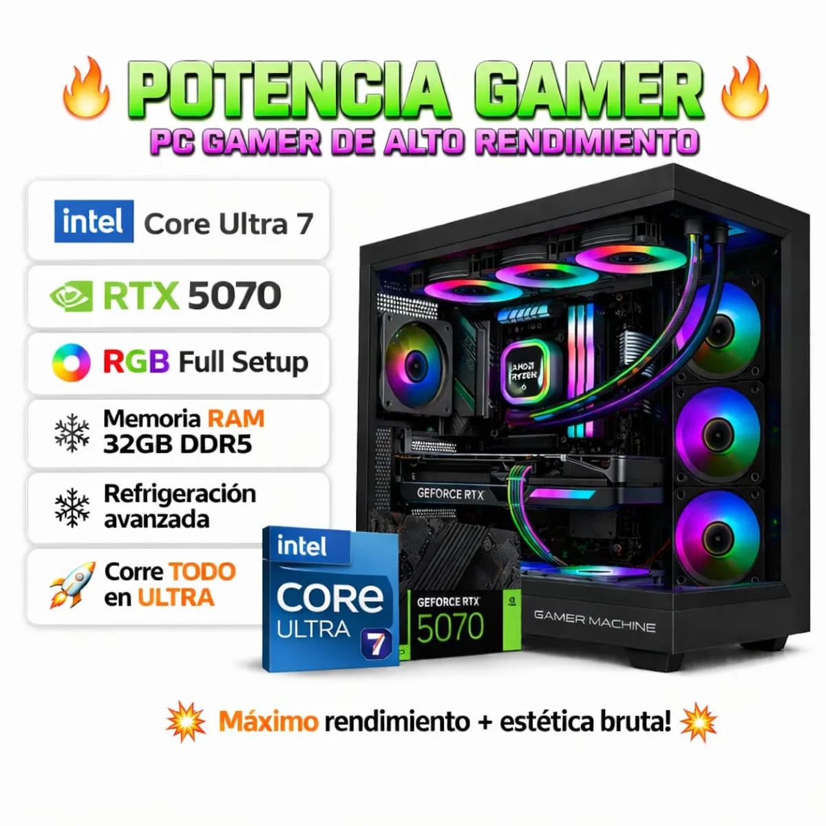 PC GAMER PRO ULTRA XTREME INTEL CORE ULTRA 7 265KF RAM 32GB DDR5 SSD 1TB GRAFICA ASUS RTX 5070 12GB - 1
