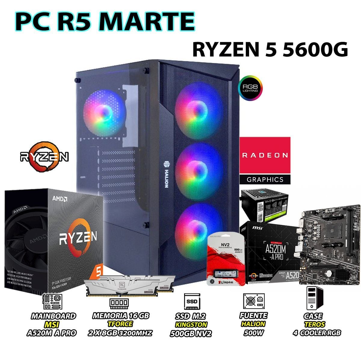 COMPUTADORA PC RYZEN 5 5600G RAM 16GB DISCO 500GB SSD CON GRAFICOS AMD RADEON - 1
