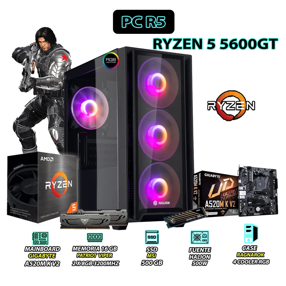 COMPUTADORA PC RYZEN 5 5600GT RAM 16GB DISCO SSD 500GB CON GRAFICOS AMD RADEON - 1