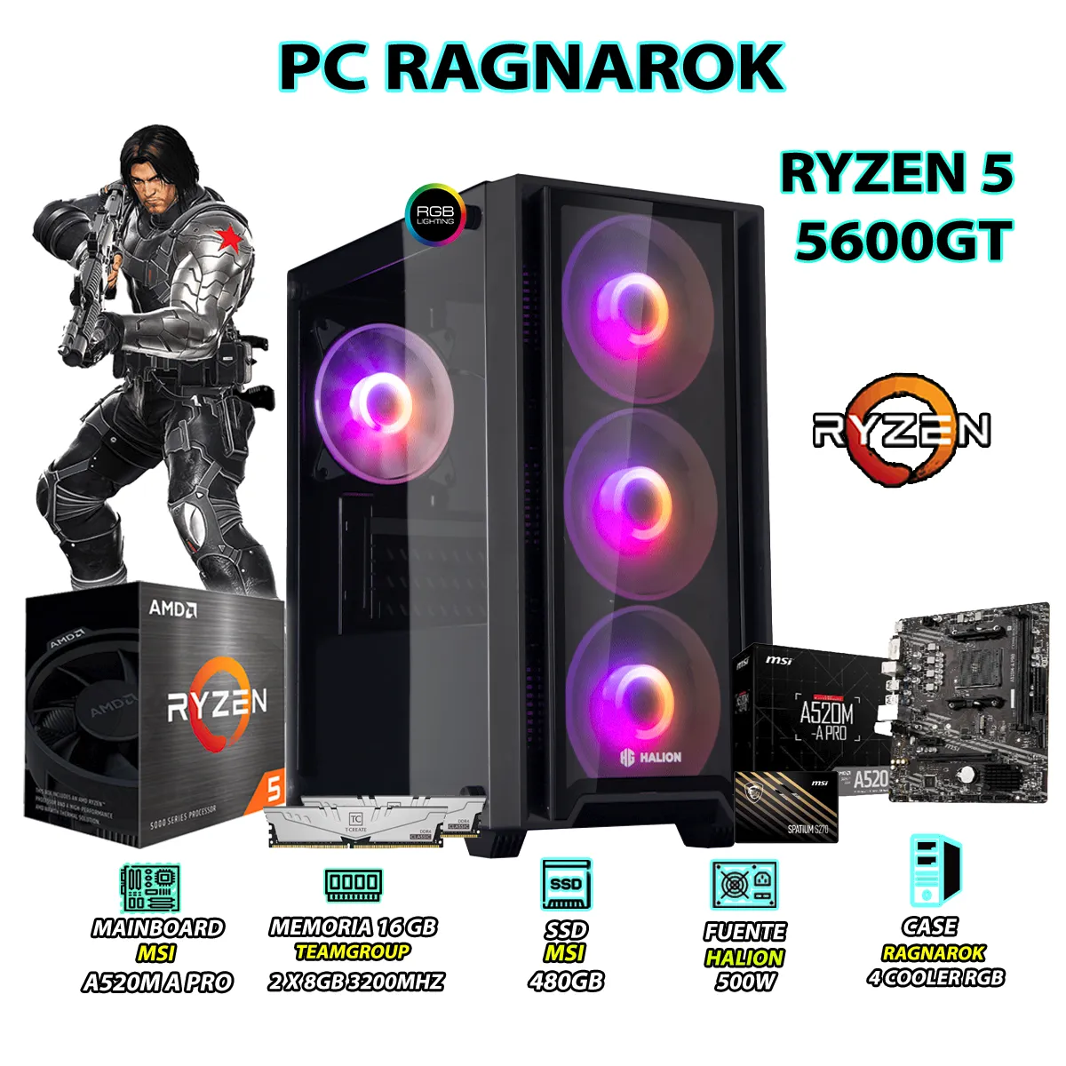 COMPUTADORA PC RYZEN 5 5600G RAM 16GB DISCO SSD 480GB CON GRAFICOS AMD RADEON - 1