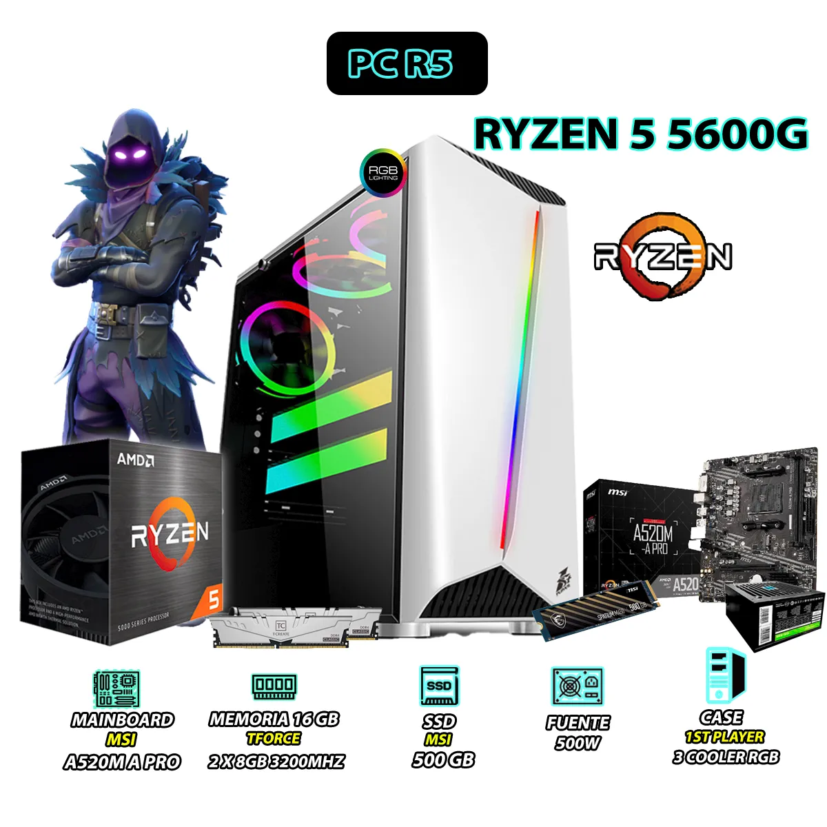 COMPUTADORA PC RYZEN 5 5600G RAM 16GB DISCO 500GB SSD CON GRAFICOS RADEON VEGA - 1