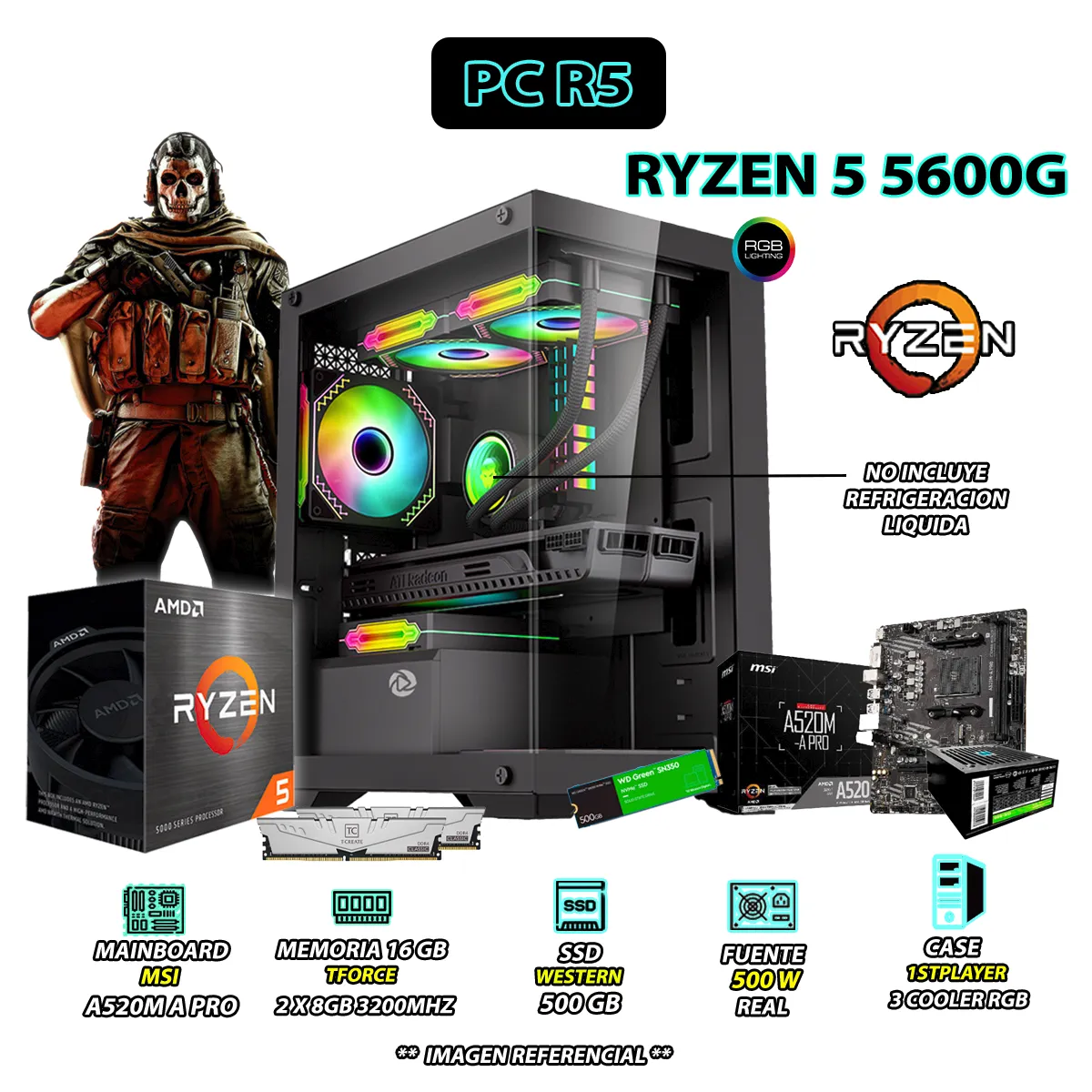 COMPUTADORA PC RYZEN 5 5600G RAM 16GB DISCO 500GB SSD CON GRAFICOS AMD RADEON - 1