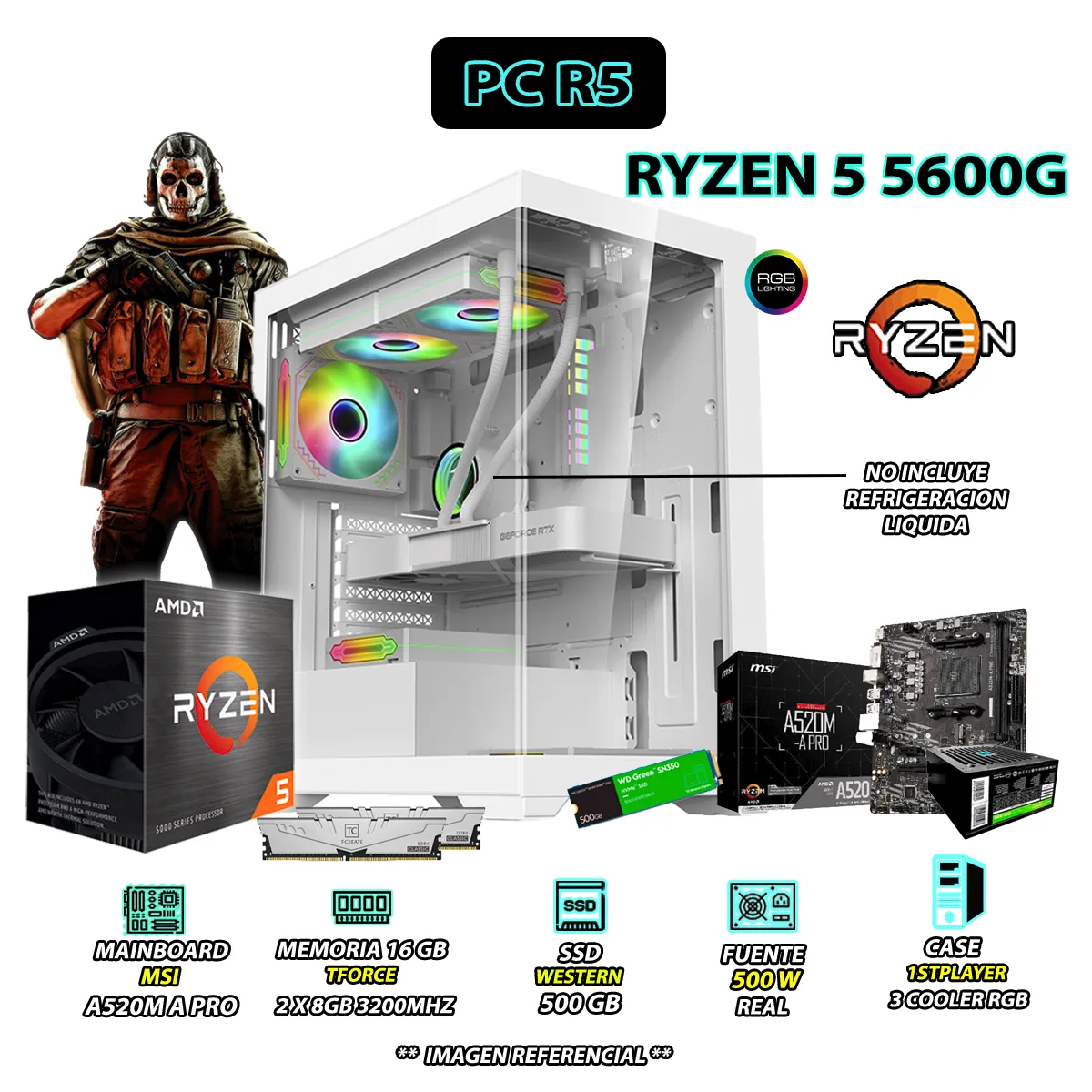 COMPUTADORA PC RYZEN 5 5600G RAM 16GB DISCO 500GB SSD CON GRAFICOS AMD RADEON - 1