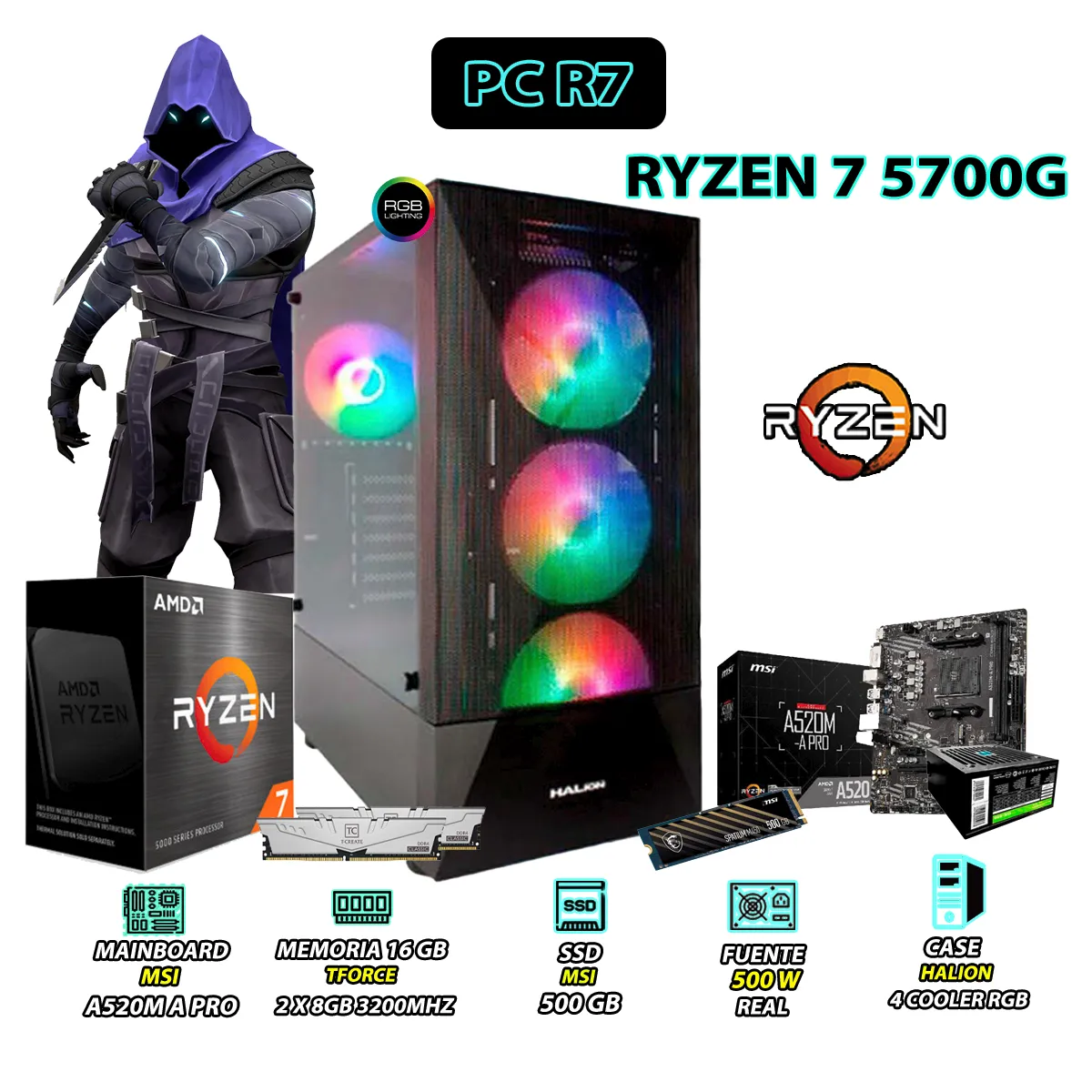 COMPUTADORA PC POLARIS RYZEN 7 5700G RAM 16GB SSD 500GB CON GRAFICOS AMD RADEON - 1