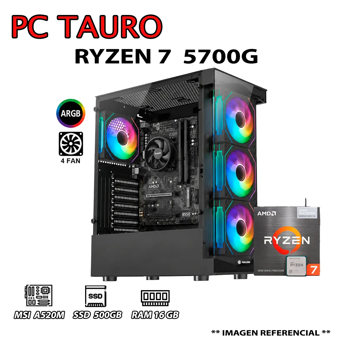 COMPUTADORA PC RYZEN 7 5700G RAM 16GB DISCO 500GB SSD CON GRAFICOS AMD RADEON - 1