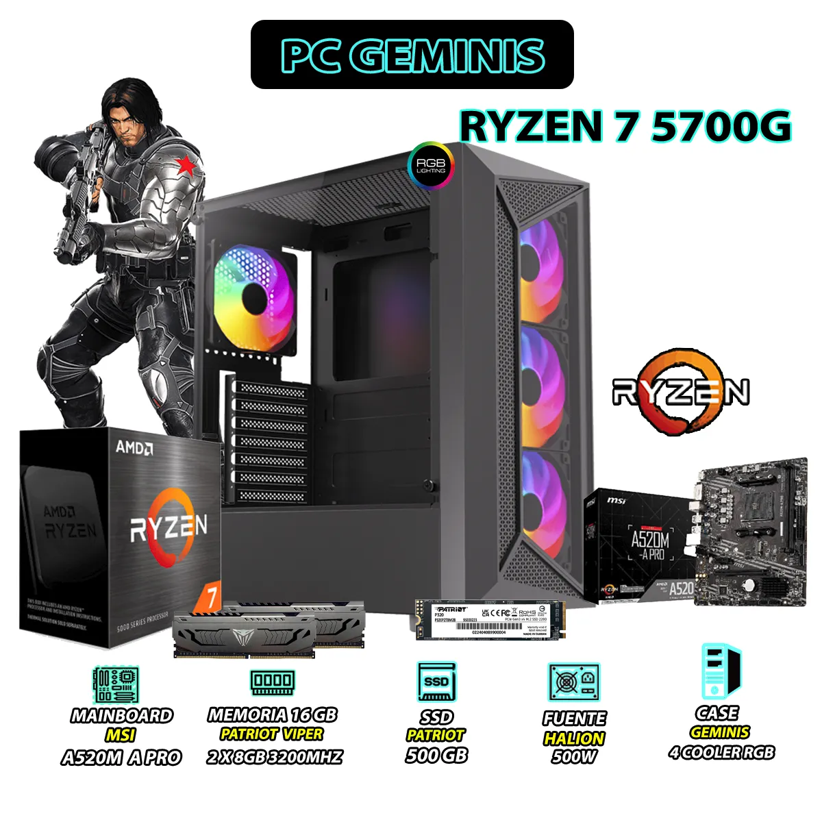 COMPUTADORA PC RYZEN 7 5700G RAM 16GB SSD 500GB CON GRAFICOS AMD RADEON - 1