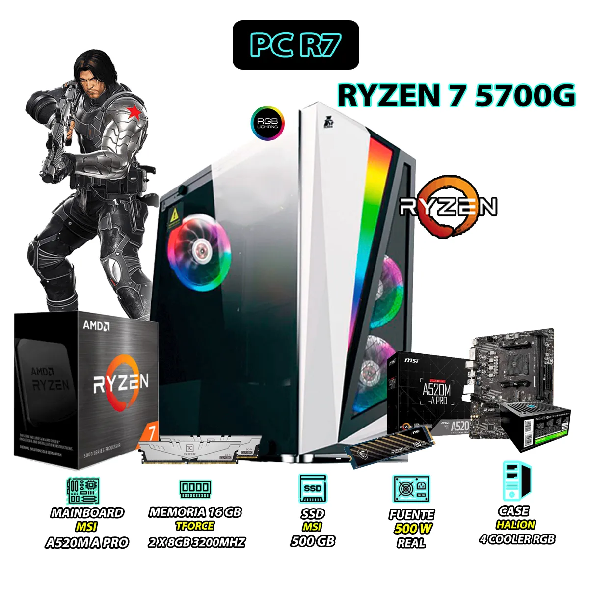 COMPUTADORA PC R7 RYZEN 7 5700G RAM 16GB SSD 500GB CON GRAFICOS AMD RADEON - 1