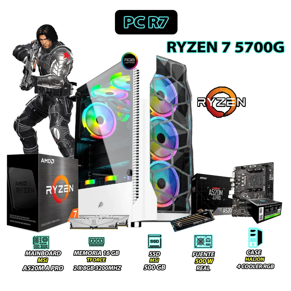 COMPUTADORA PC RYZEN 7 5700G RAM 16GB SSD 500GB CON GRAFICOS AMD RADEON - 1