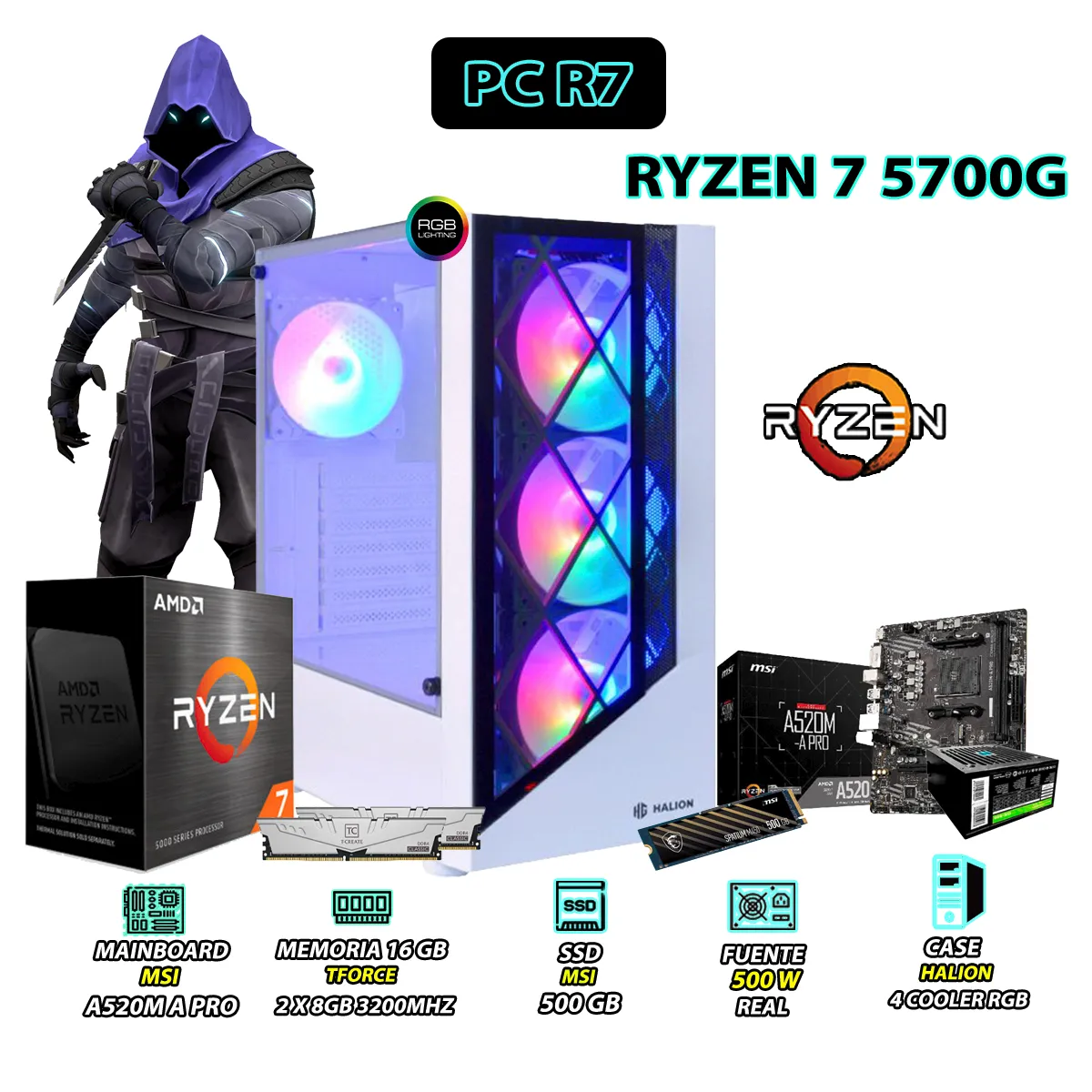 COMPUTADORA PC RYZEN 7 5700G RAM 16GB SSD 500GB CON GRAFICOS AMD RADEON - 1