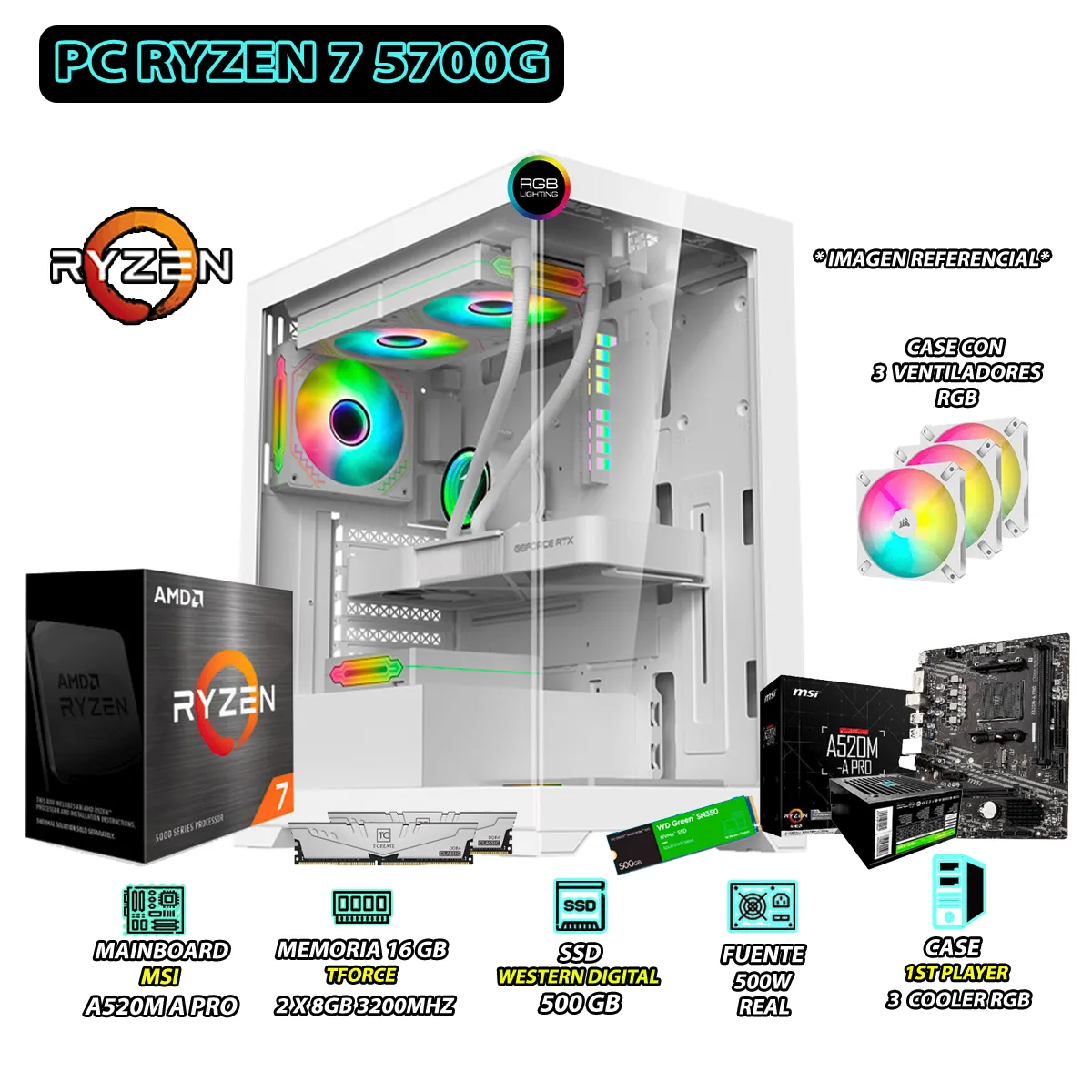 COMPUTADORA PC RYZEN 7 5700G RAM 16GB SSD 500GB CON GRAFICOS AMD RADEON - 1