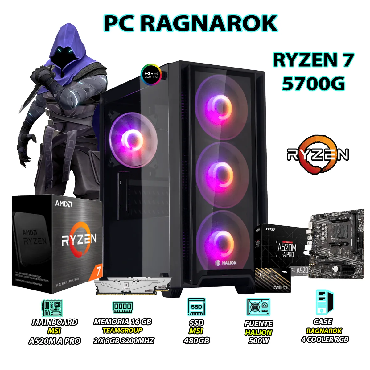 COMPUTADORA PC RYZEN 7 5700G RAM 16GB DISCO SSD 480GB CON GRAFICOS AMD RADEON - 1
