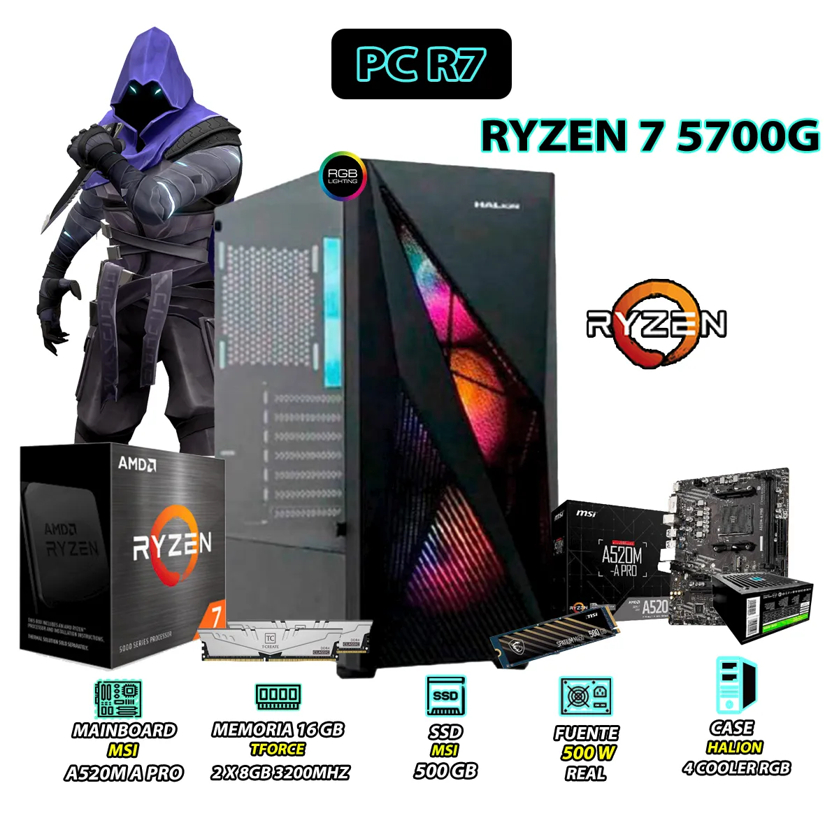COMPUTADORA PC MAVERICK RYZEN 7 5700G RAM 16GB SSD 500GB CON GRAFICOS AMD RADEON - 1