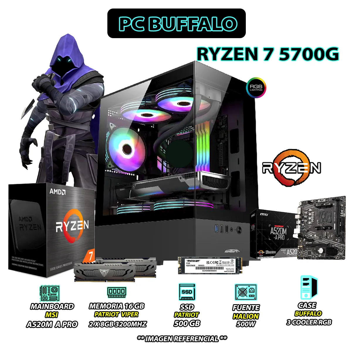 COMPUTADORA PC RYZEN 7 5700G RAM 16GB SSD 500GB CON GRAFICOS AMD RADEON - 1