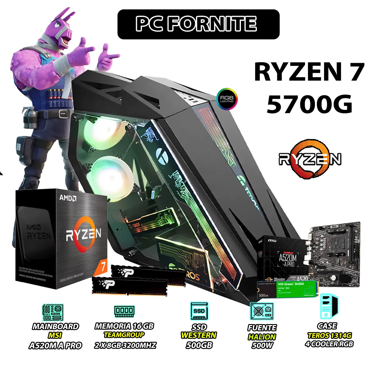 COMPUTADORA PC RYZEN 7 5700G RAM 16GB SSD 500GB CON GRAFICOS AMD RADEON - 1