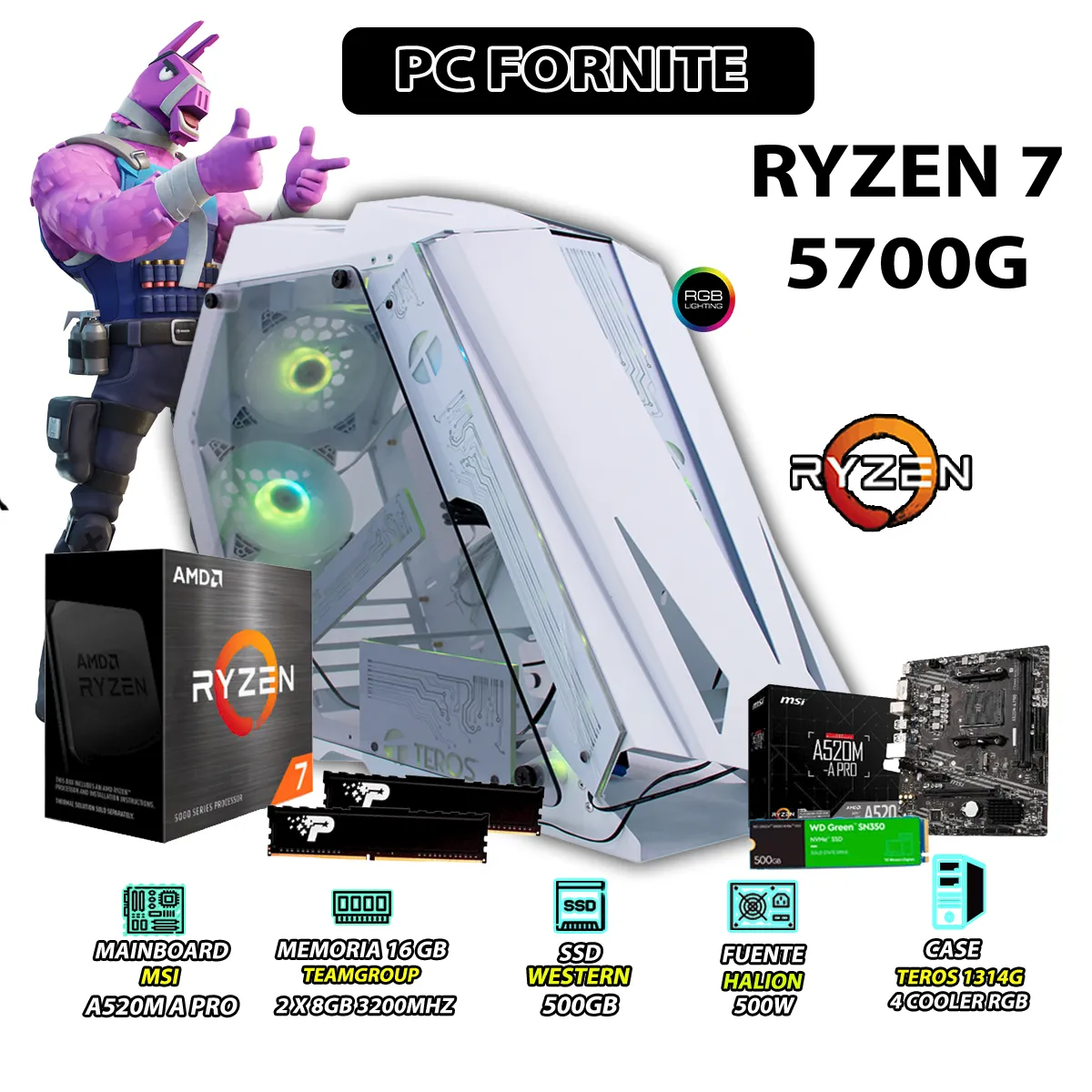 COMPUTADORA PC RYZEN 7 5700G RAM 16GB DISCO 500GB SSD CON GRAFICOS AMD RADEON - 1