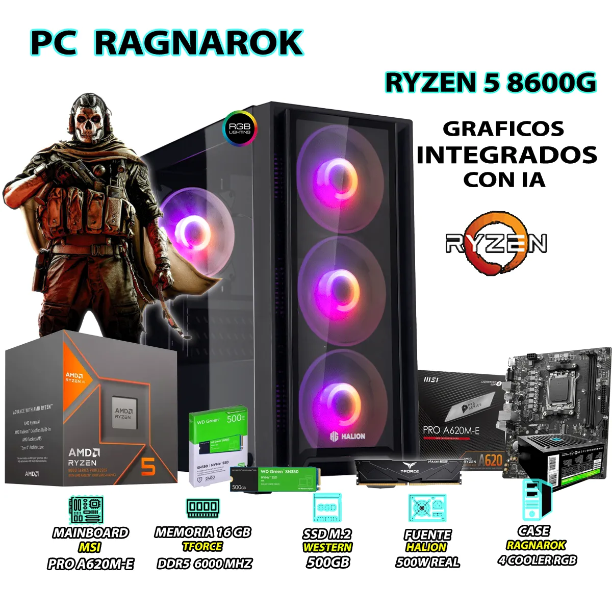 COMPUTADORA PC RYZEN 5 8600G RAM 16GB DISCO 500GB SSD CON GRAFICOS AMD RADEON - 1