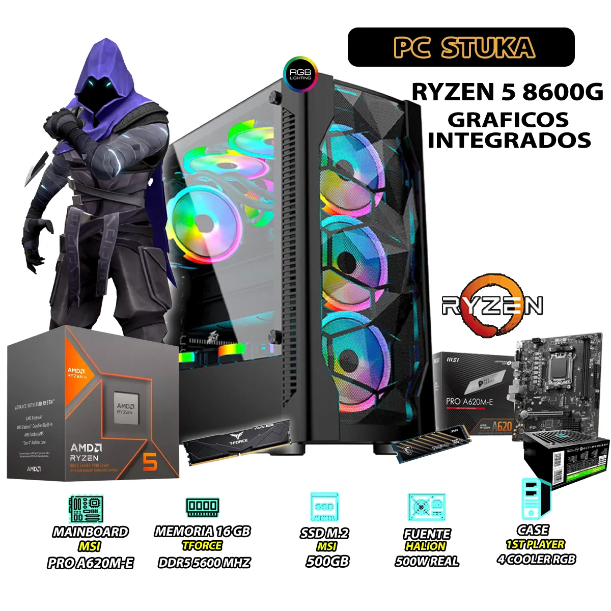 COMPUTADORA PC RYZEN 5 8600G RAM 16GB DISCO 500GB SSD CON GRAFICOS AMD RADEON - 1