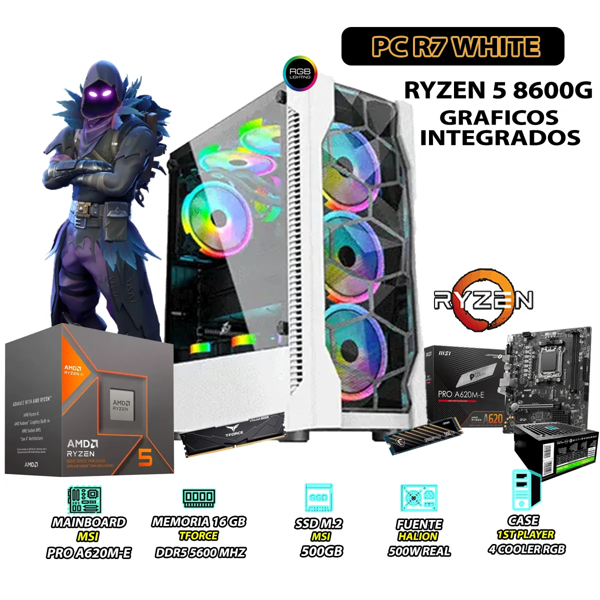 COMPUTADORA PC RYZEN 5 8600G RAM 16GB DISCO 500GB SSD CON GRAFICOS AMD RADEON - 1