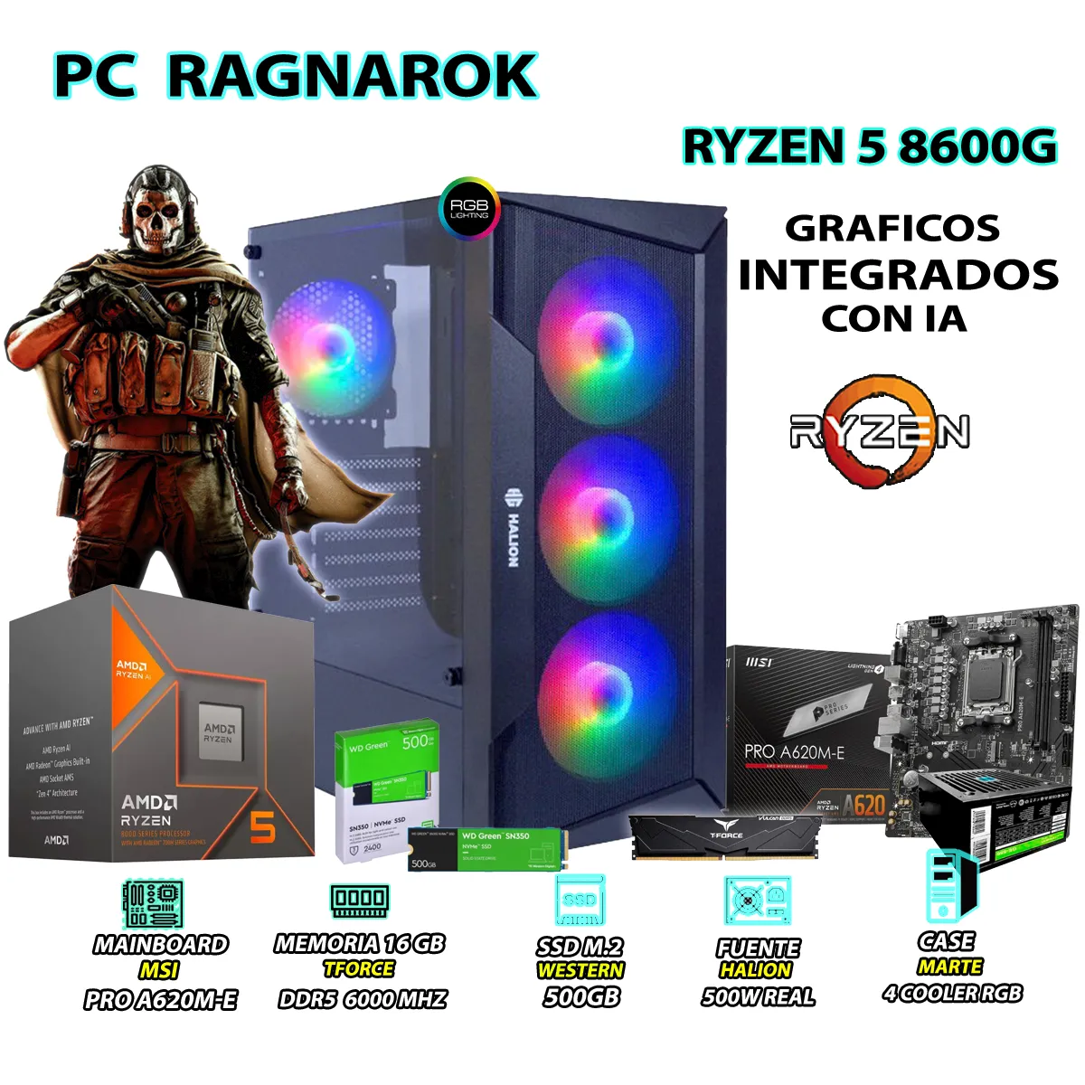 COMPUTADORA PC RYZEN 5 8600G RAM 16GB DISCO 500GB SSD CON GRAFICOS AMD RADEON - 1