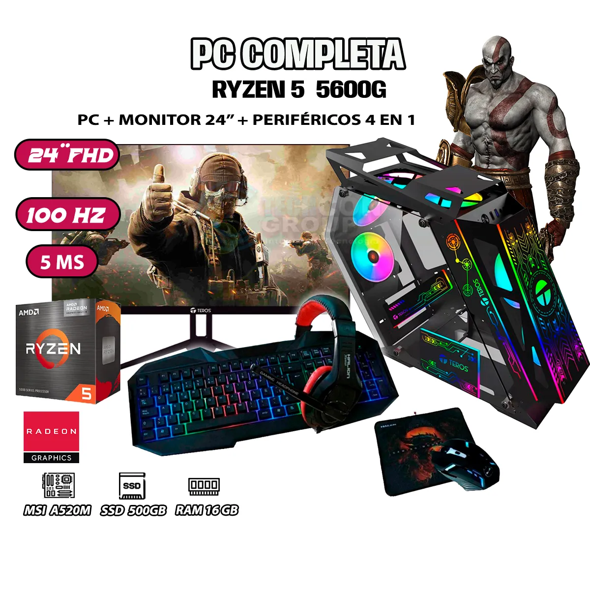 COMPUTADORA COMPLETA ROBOT RYZEN 5 5600G RAM 16GB DISCO 500GB SSD MONITOR 24' - 1
