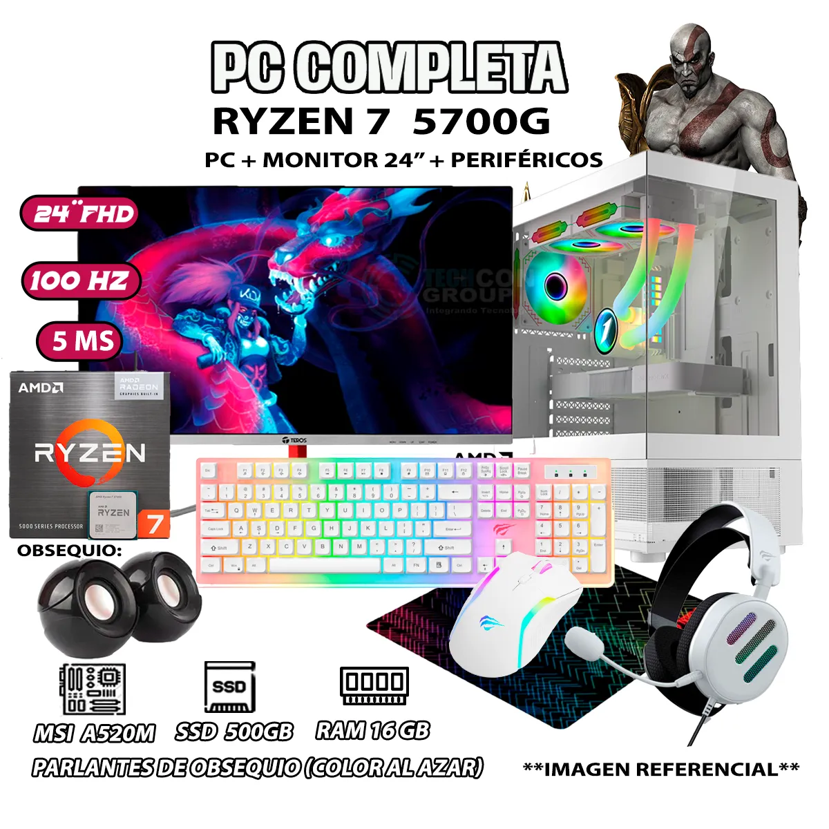 COMPUTADORA PC GAMER MI7 WHITE RYZEN 7 5700G RAM 16GB SSD 500GB MONITOR 24' FHD - 1