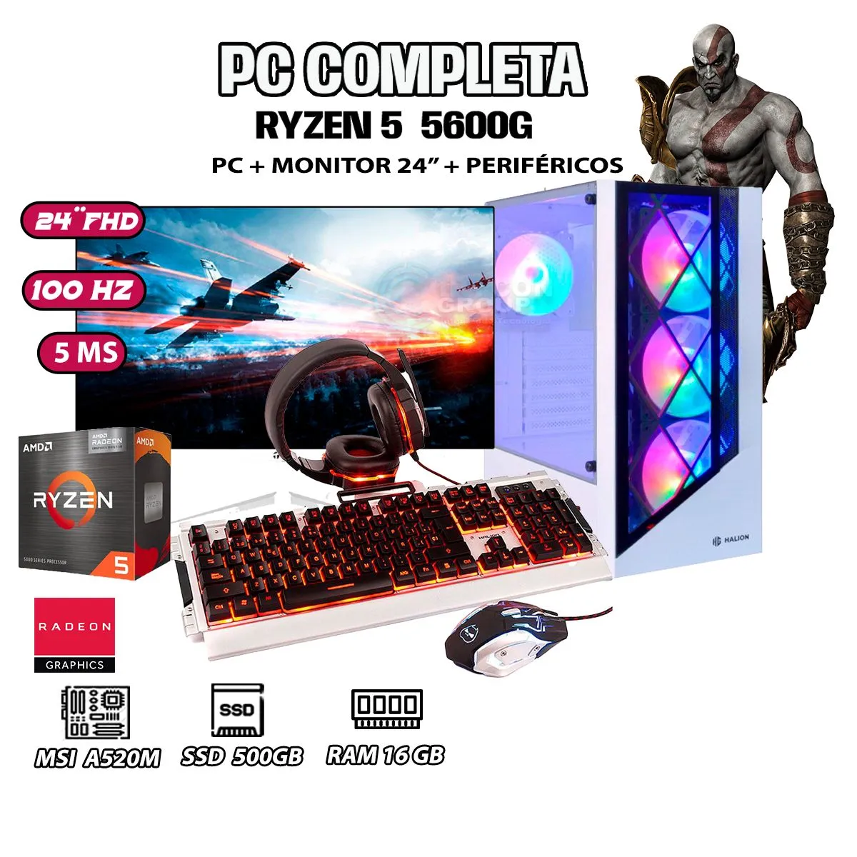COMPUTADORA COMPLETA DRAGON RYZEN 5 5600G RAM 16GB DISCO 500GB SSD MONITOR 24' - 1